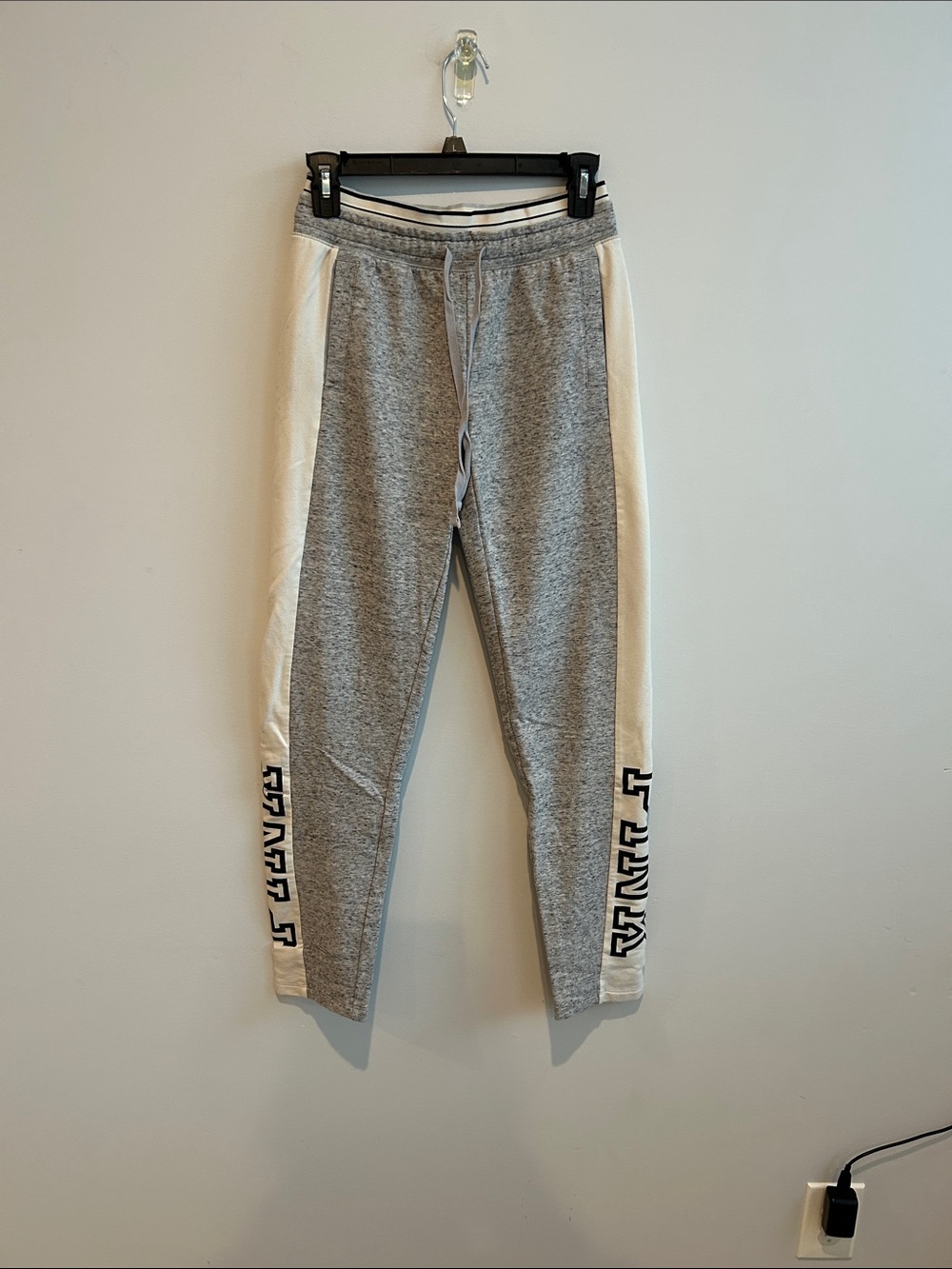 PINK Victoria's Secret Heather Gray Joggers with Cream Trim